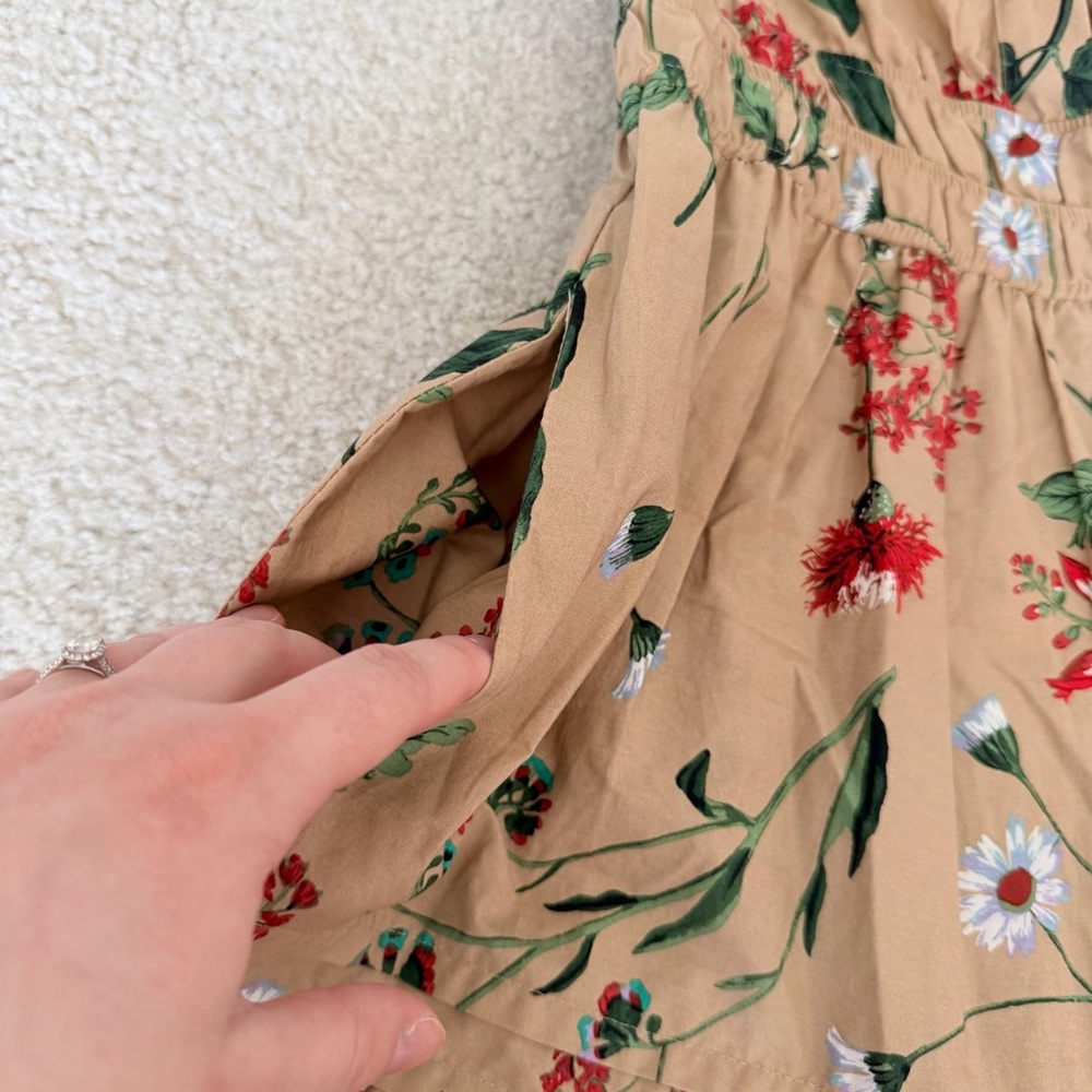 Anthropologie The Somerset Maxi Dress Cotton Tiered Size Small Khaki Floral - Picture 10 of 12